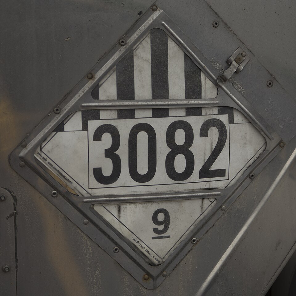 Class 9 placard on chemical tanker